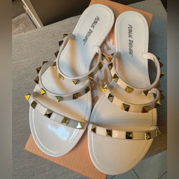 Public Desire - Flat Studded Sandals White and Gold from ASOS US 7 UK 5 - Picture 2 of 8
